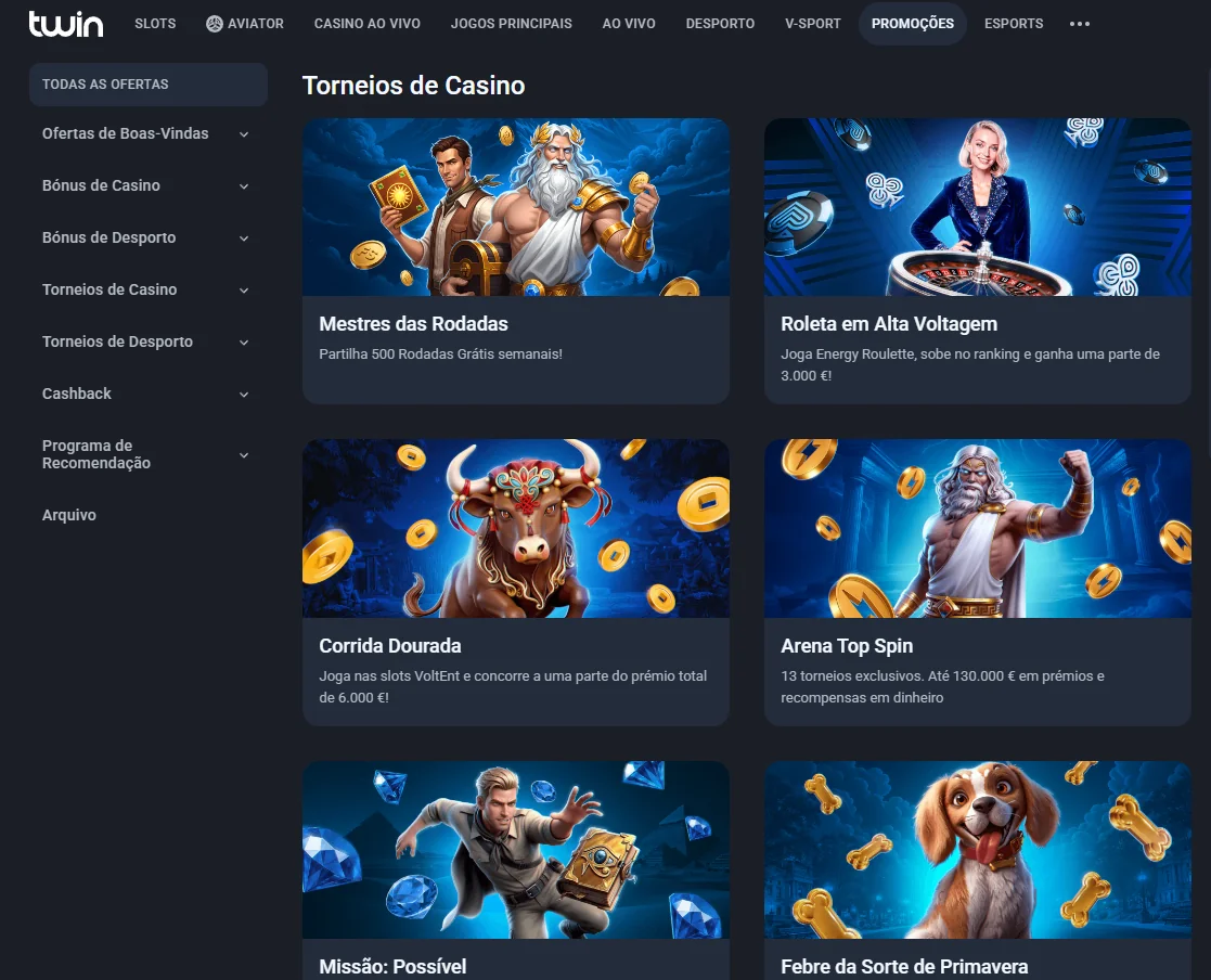 Página de bónus e promoções do Twin Casino